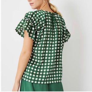 Ann Taylor Gingham Flutter Sleeve Top